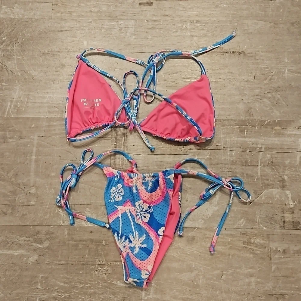 💕FRANKIES BIKINIS💕 Tia Mesh Triangle Top + String Bottom ~ Tropic Love XL NWOT